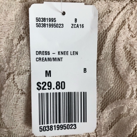 NWT Forever 21 Cream & Mint Knee Length Dress Sz M - Picture 5 of 8